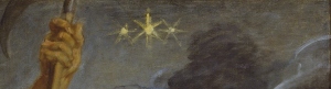 Close up of Rubens painting showing 3 six pointed stars, totaling the number of the Beast, 666. 